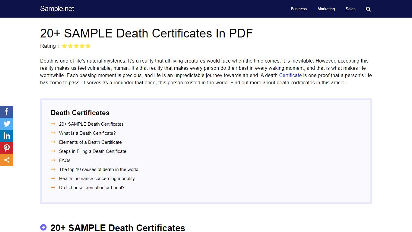 20+ SAMPLE Death Certificates in PDF