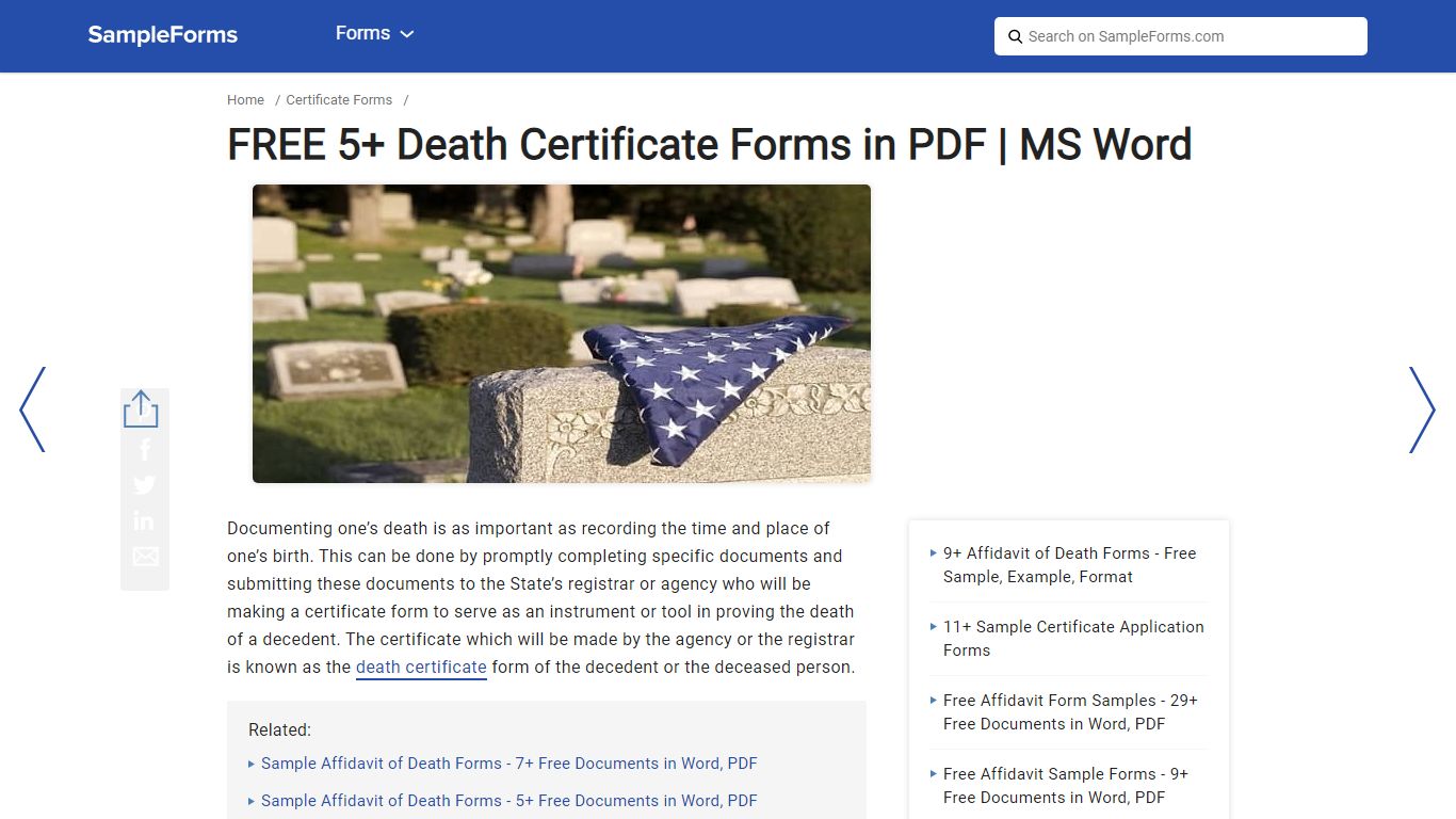 FREE 5+ Death Certificate Forms in PDF | MS Word - sampleforms