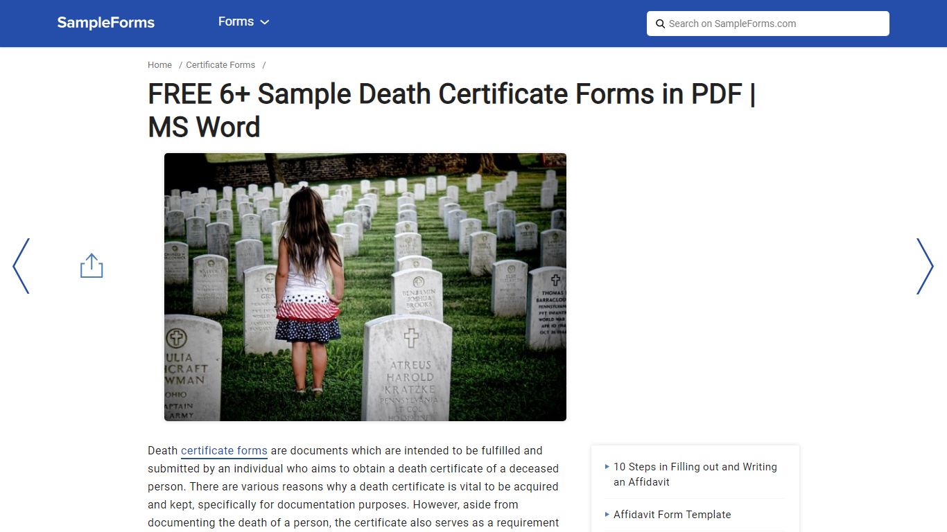 FREE 6+ Sample Death Certificate Forms in PDF | MS Word - sampleforms