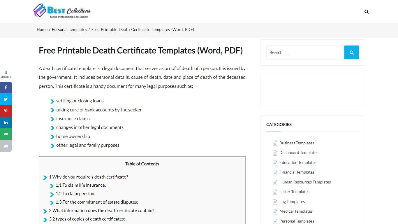 Free Printable Death Certificate Templates (Word, PDF)