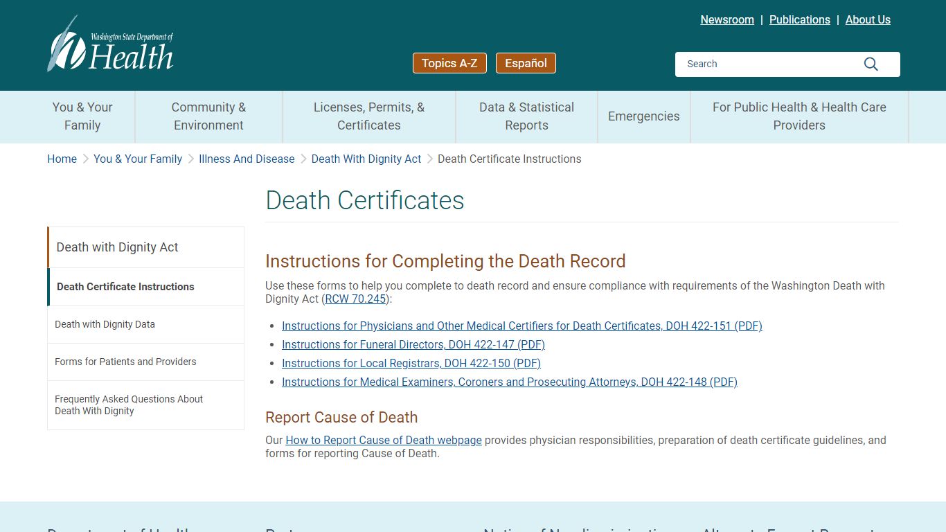 Death Certificates | Washington State Department of Health